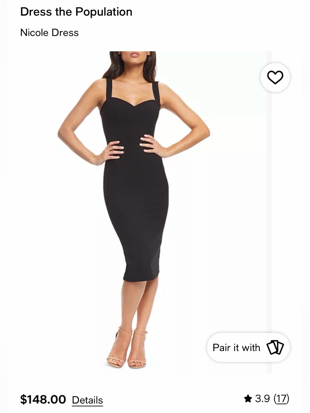 Dress the Population Nicole Black Square-Neck Midi Dress